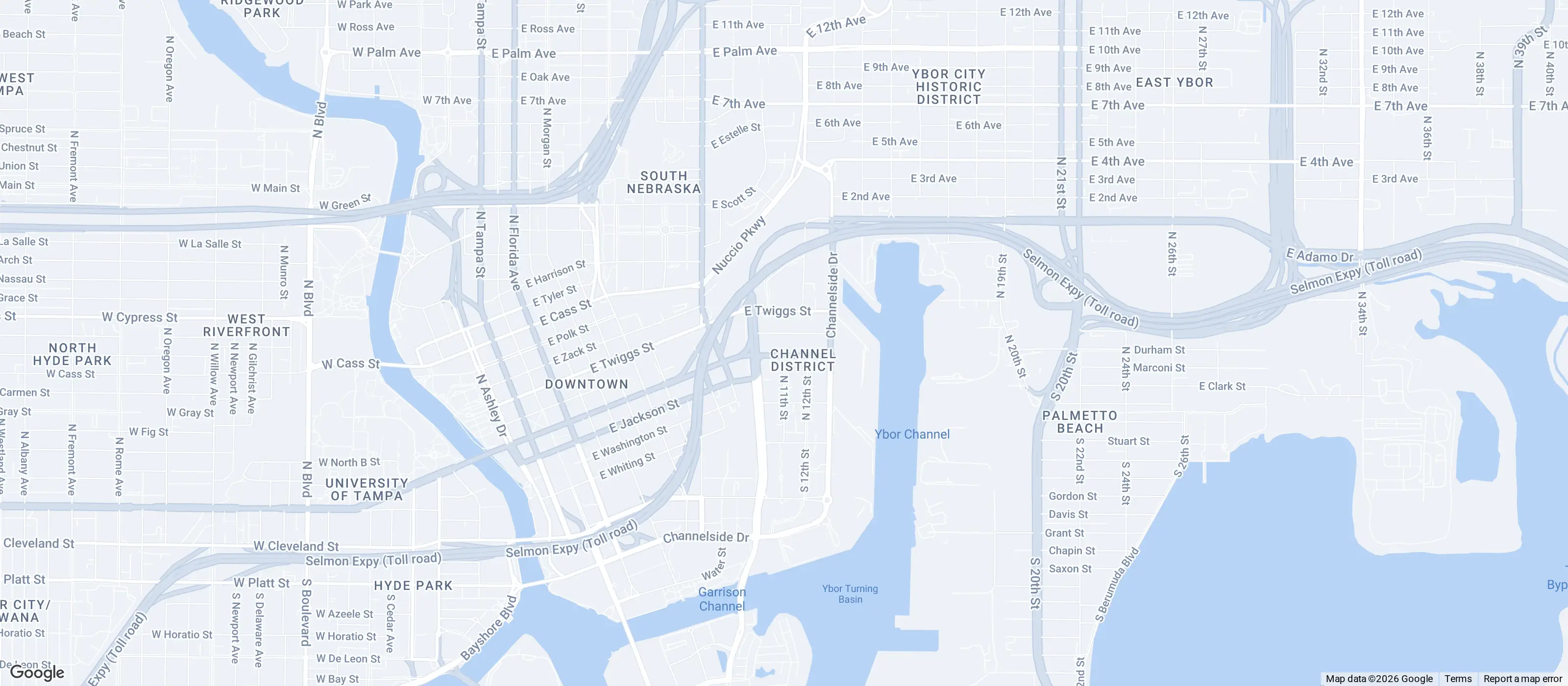 Map of downtown Tampa showing the Fractional Family Office at 1208 E. Kennedy Blvd